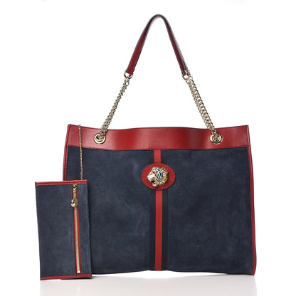 Gucci Suede Calfskin Large Rajah Chain Tote New Blue Romantic Cherry 16 of 16