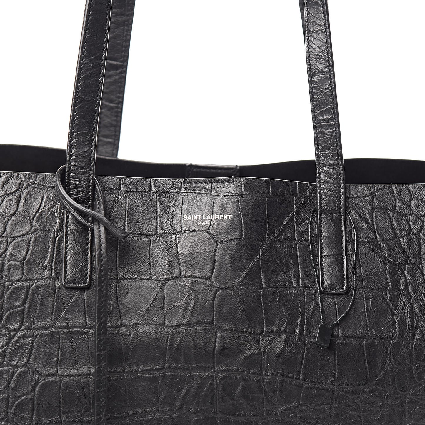 Calfskin Crocodile Embossed Large Shopper Tote Black