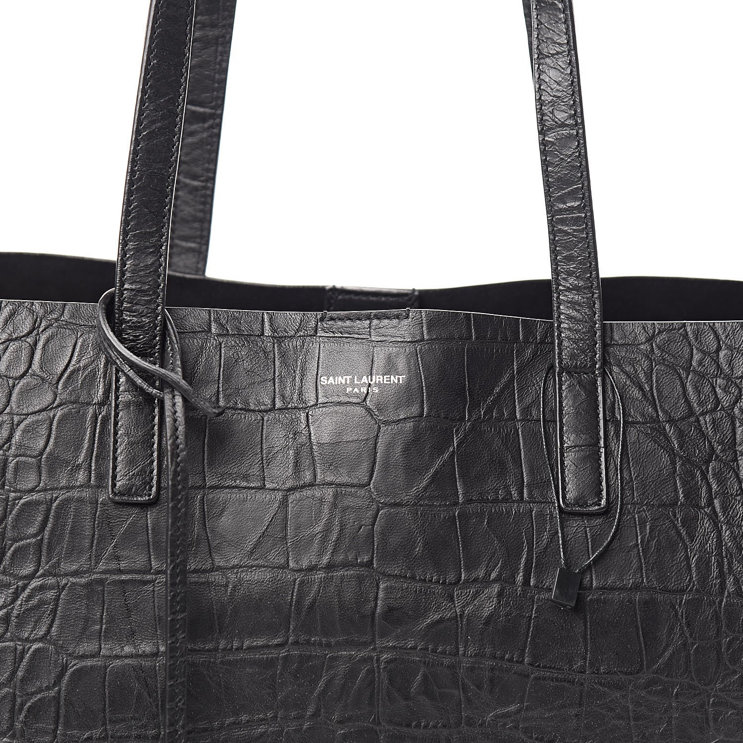 Saint Laurent Calfskin Crocodile Embossed Large Shopper Tote Black 11 of 11