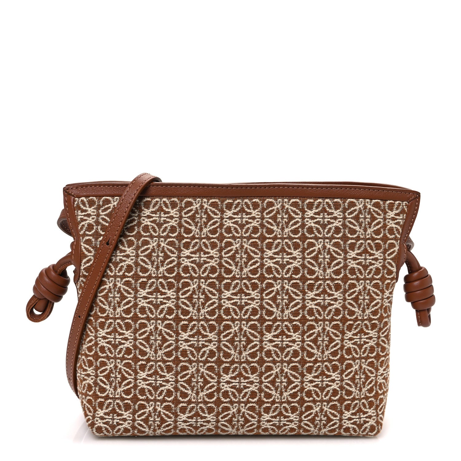 Loewe Jacquard Anagram Calfskin Mini Flamenco Knot Clutch Tan Pecan 1 of 9