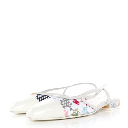 Chanel Cotton Guipure Patent Embroidered Floral Cap Toe CC Slingback Flats 37.5 White Multicolor 3 of 9