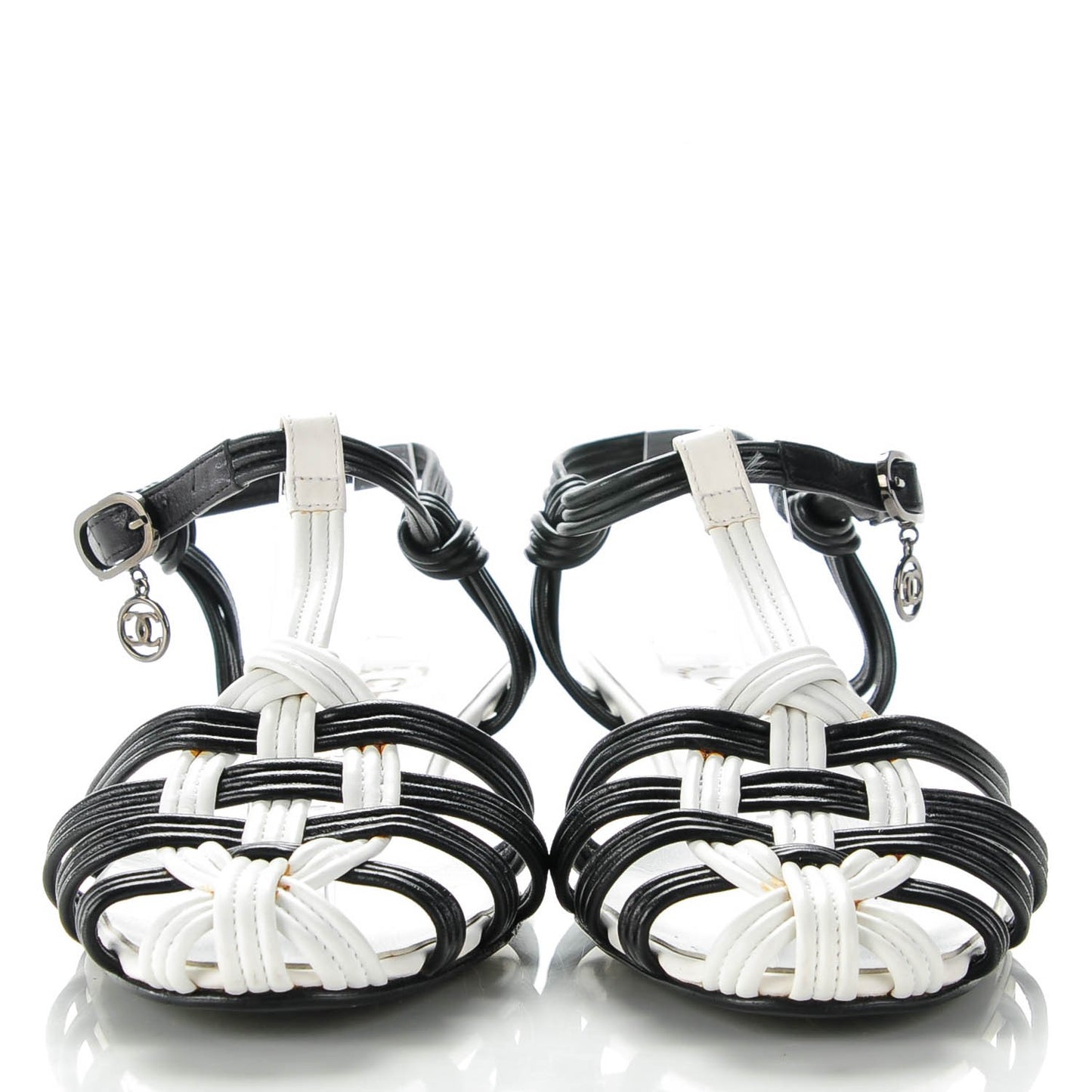 Lambskin Sandals 38.5 Black White