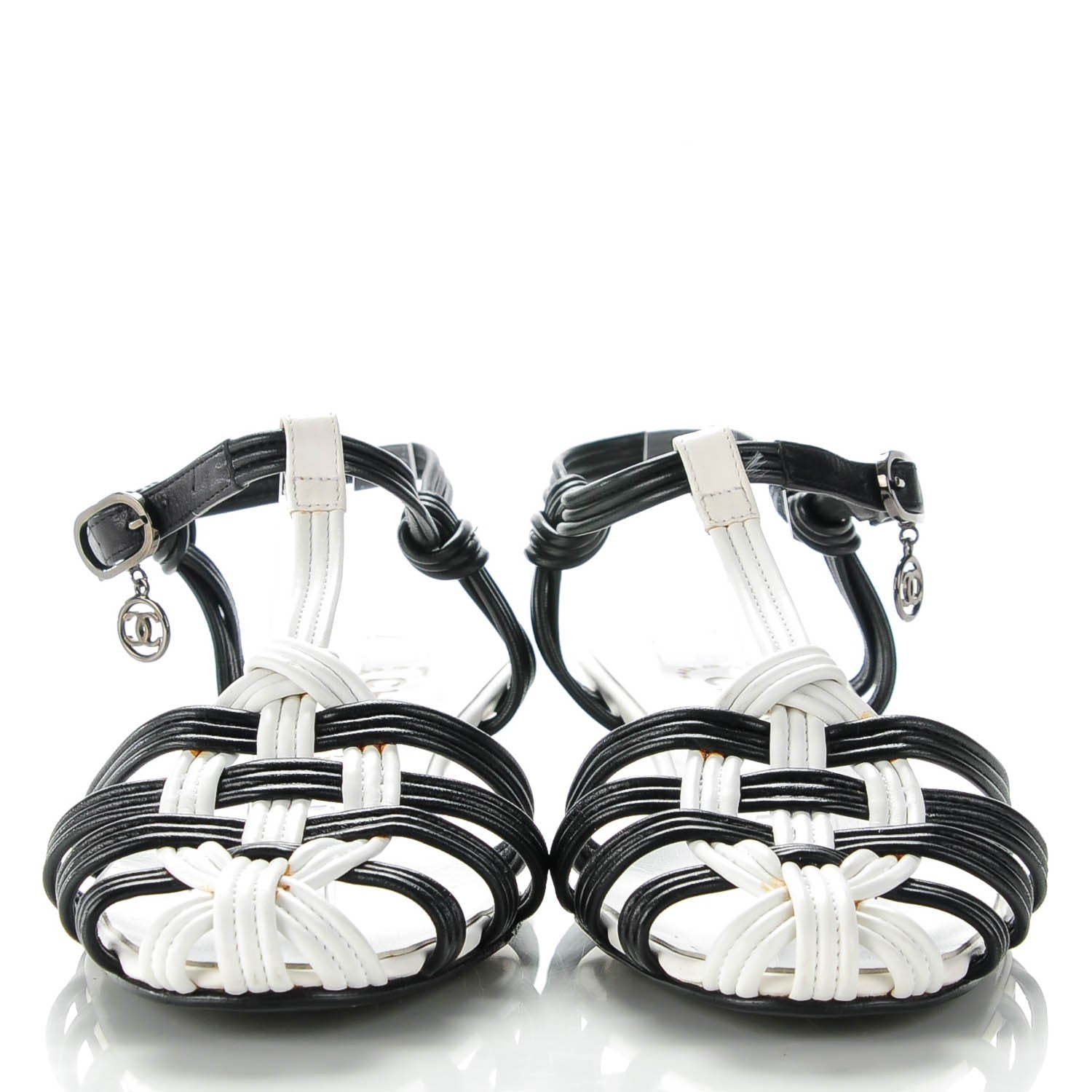 Chanel Lambskin Sandals 38.5 Black White 2 of 7