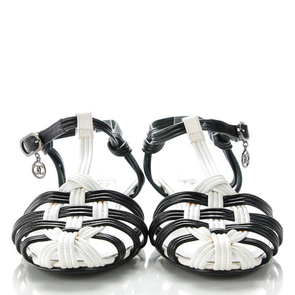 Chanel Lambskin Sandals 38.5 Black White 2 of 7
