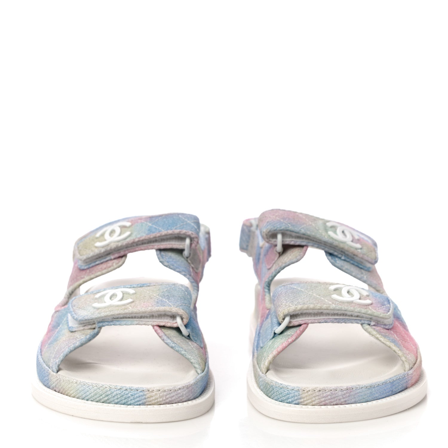Chanel Printed Fabric Quilted Dad Sandals 39 Green Pink Blue 2 of 9