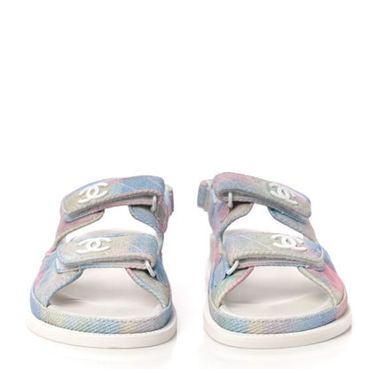 Chanel Printed Fabric Quilted Dad Sandals 39 Green Pink Blue 2 of 9