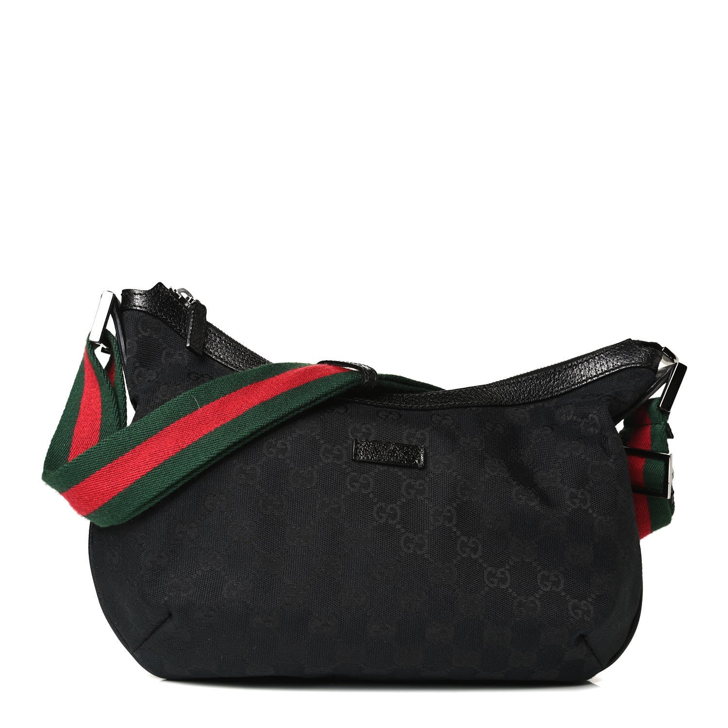 Gucci Monogram Web Medium Half Moon Hobo Black 1 of 16
