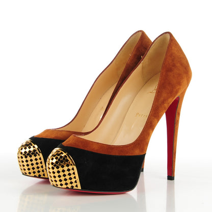 Christian Louboutin Suede Calfskin Maggie 140 Pumps 38.5 Black Brown 6 of 16