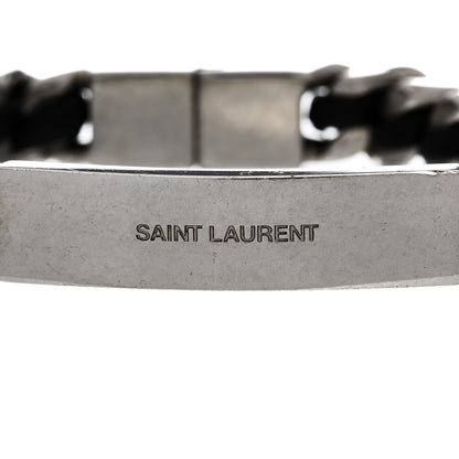 Saint Laurent Metal Leather Curb Chain Bracelet Oxidized Silver Black 4 of 6