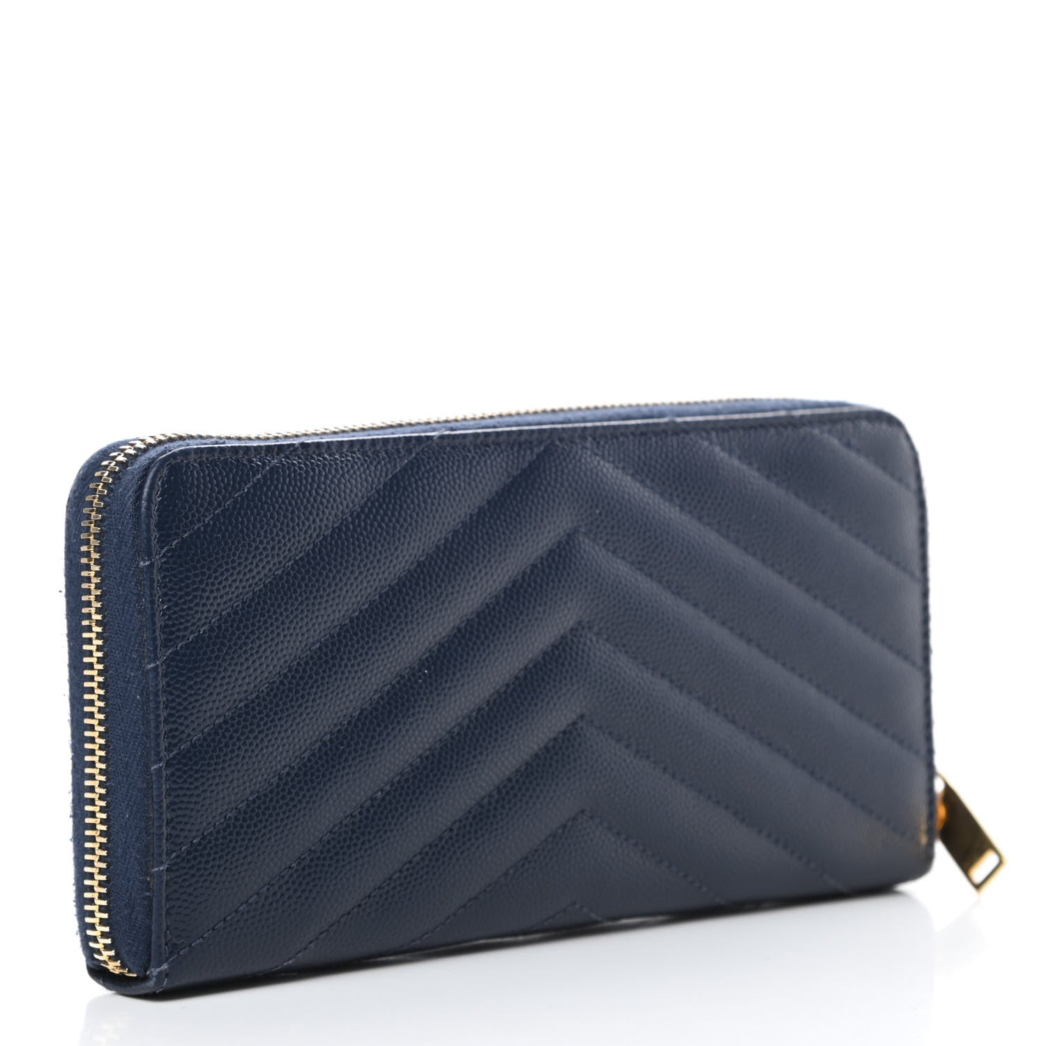 Saint Laurent Grain De Poudre Matelasse Chevron Monogram Zip Around Wallet Navy 3 of 9