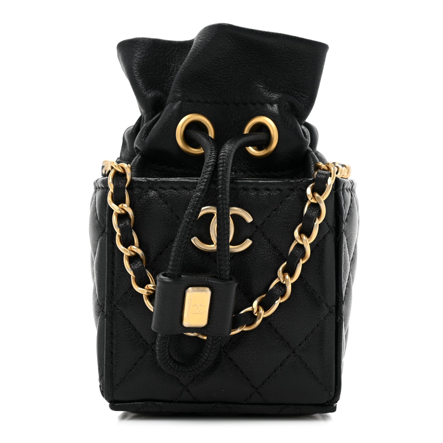 Chanel Calfskin Quilted Mini Drawstring Bucket Bag Black 1 of 9