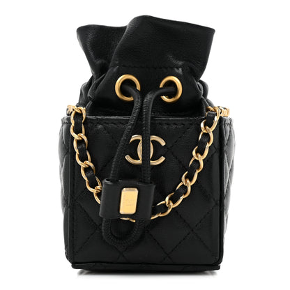 Chanel Calfskin Quilted Mini Drawstring Bucket Bag Black 1 of 9