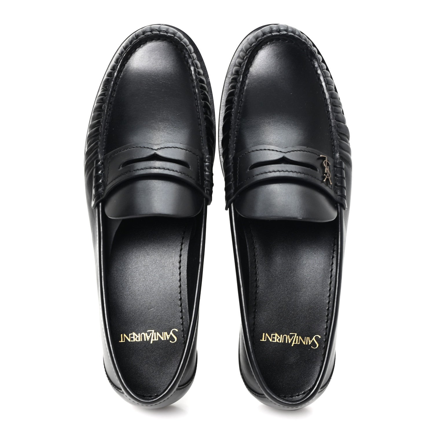 Saint Laurent Calfskin Womens Laurent Penny Loafers 37.5 Black 2 of 10
