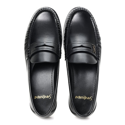 Saint Laurent Calfskin Womens Laurent Penny Loafers 37.5 Black 2 of 10