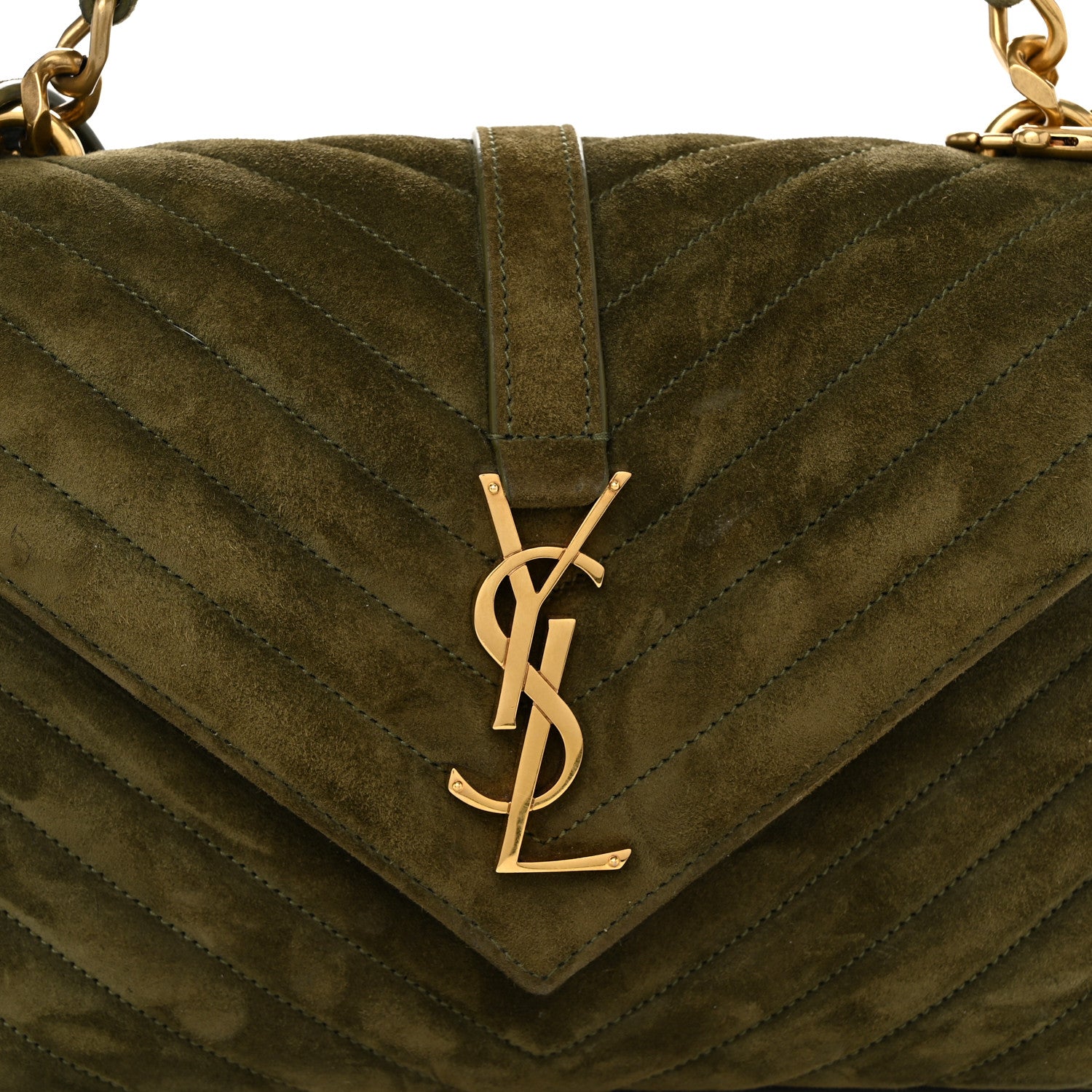 Saint Laurent Suede Matelasse Chevron Monogram Medium College Bag Loden Green 8 of 10