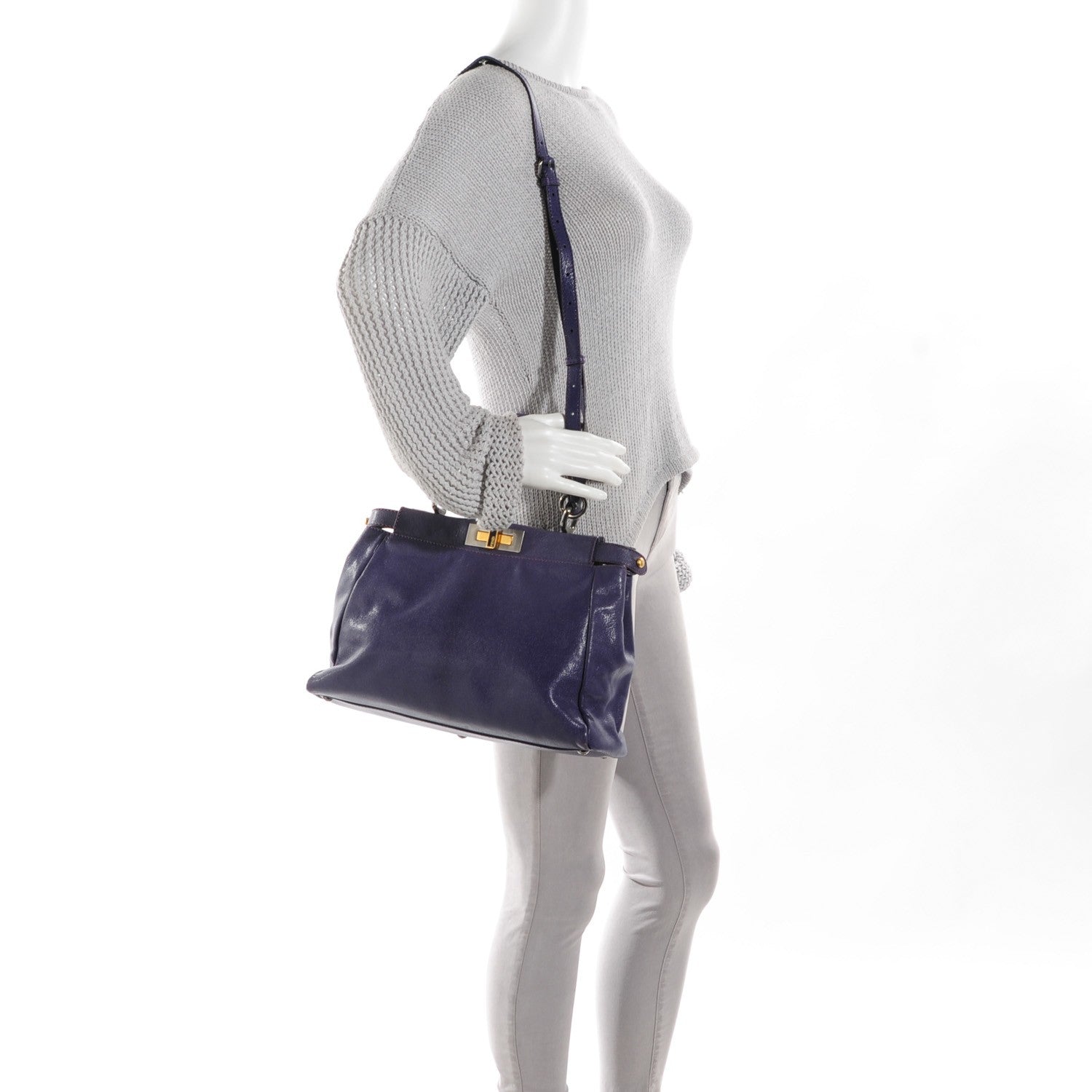 Fendi Goatskin Python Medium Peekaboo Iconic Satchel Violet 3 of 10