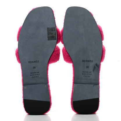 Hermes Woolskin Oran Sandals 38 Rose Fuchsia 5 of 8