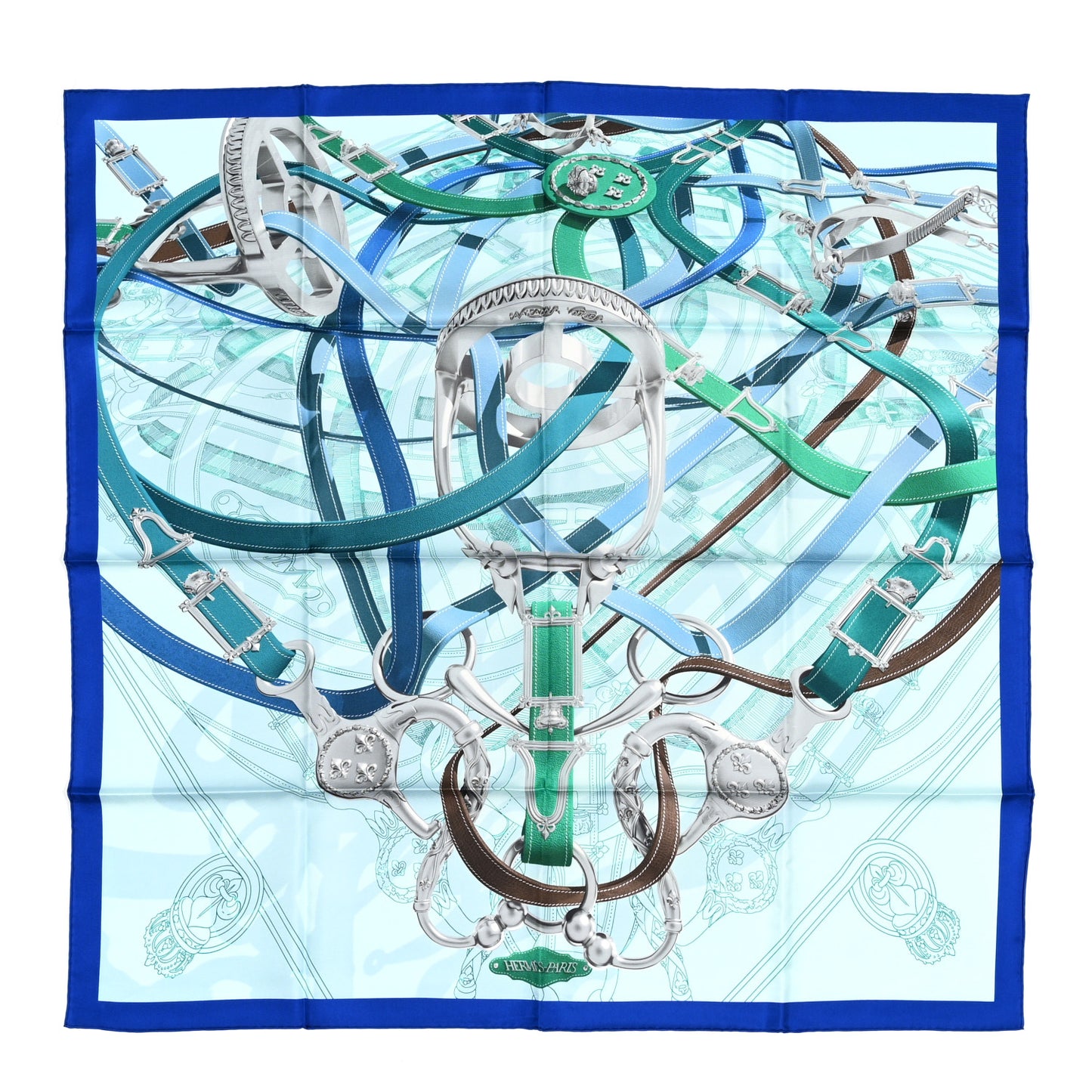 Silk Cavalcadour Scarf 90 Marine Ciel Vert