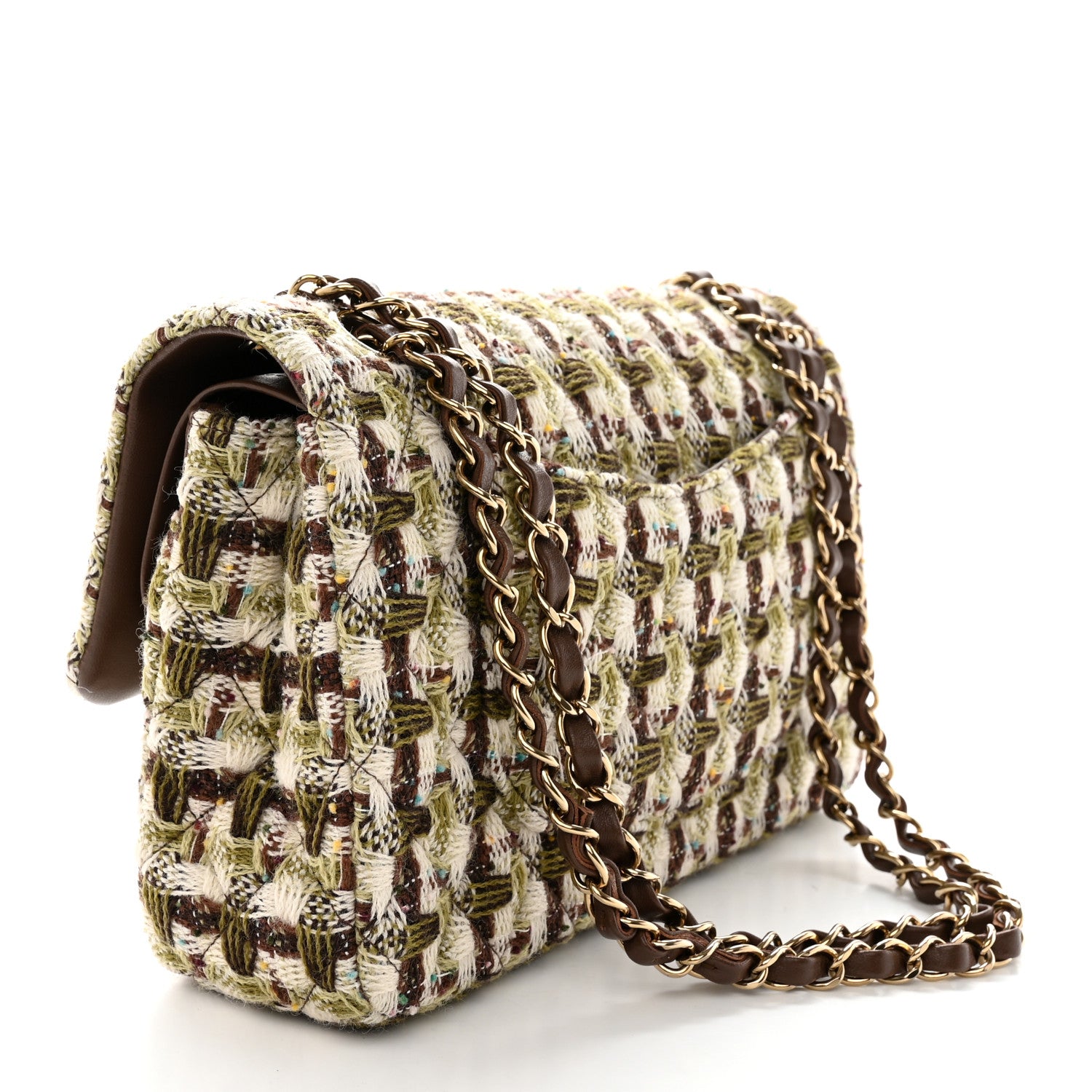 Chanel Tweed Quilted Medium Double Flap Brown 3 of 12