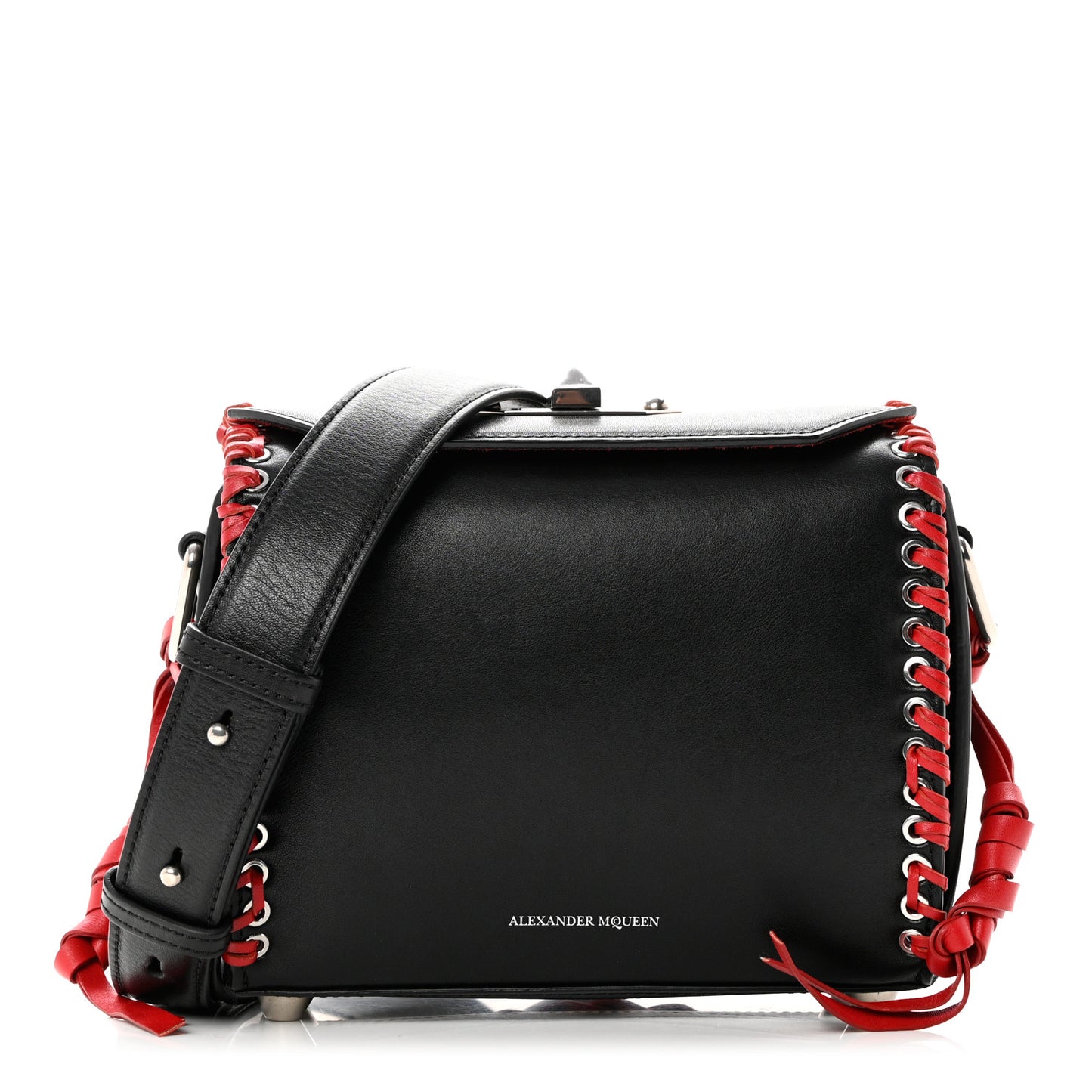 Calfskin Lace-Up Box Shoulder Bag 16 Black Red
