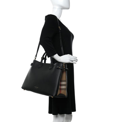 Burberry Grainy Calfskin House Check Large Banner Tote Black 2 of 12