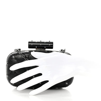 Valentino Garavani Craquele Nappa Rockstud Spike Minaudiere Clutch Black 2 of 10