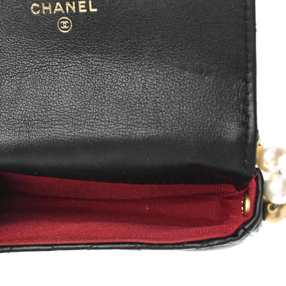 Chanel Calfskin Quilted About Pearls Card Holder Flap With Chain Black 5 of 10