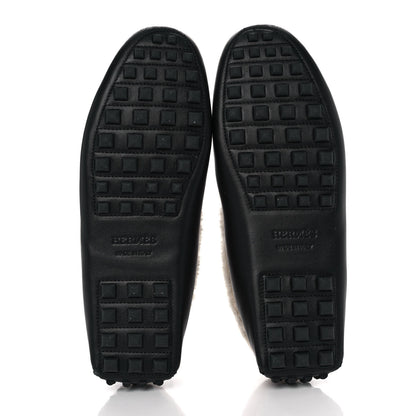 Hermes Calfskin Woolskin Mens Irving Moccasin Loafers 40 Black 5 of 7