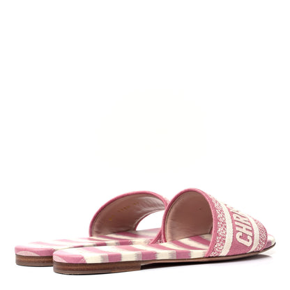 Christian Dior Cotton D-Stripes Embroidered Dway Mules Slide Sandals 37 Deep Nude 3 of 10