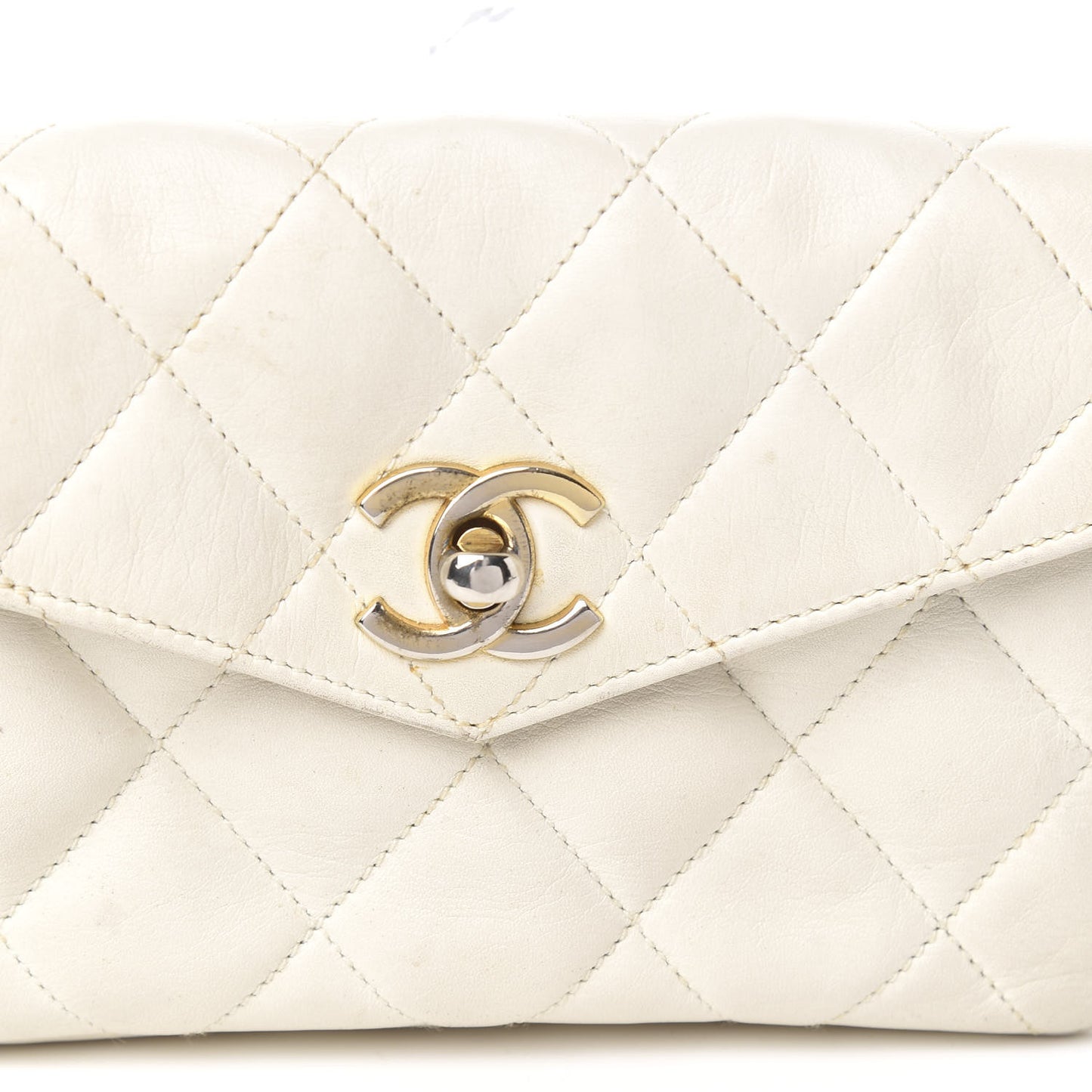 Lambskin Quilted Flap Waist Belt Bag White