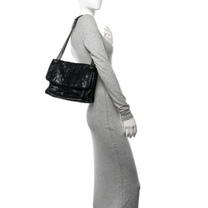 Saint Laurent Crinkled Calfskin Matelasse Monogram Medium Niki Chain Satchel Black 2 of 10