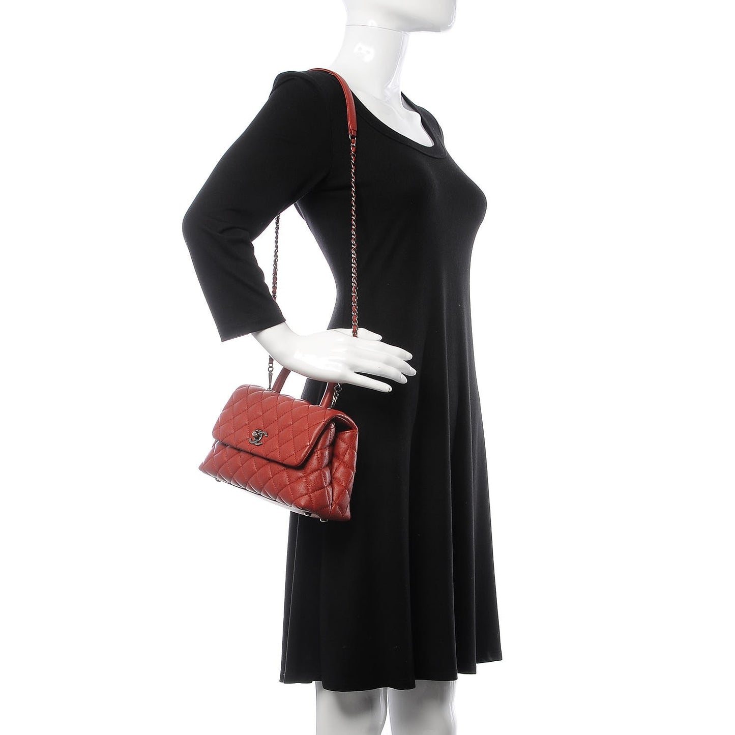 Caviar Quilted Mini Coco Handle Flap Dark Red