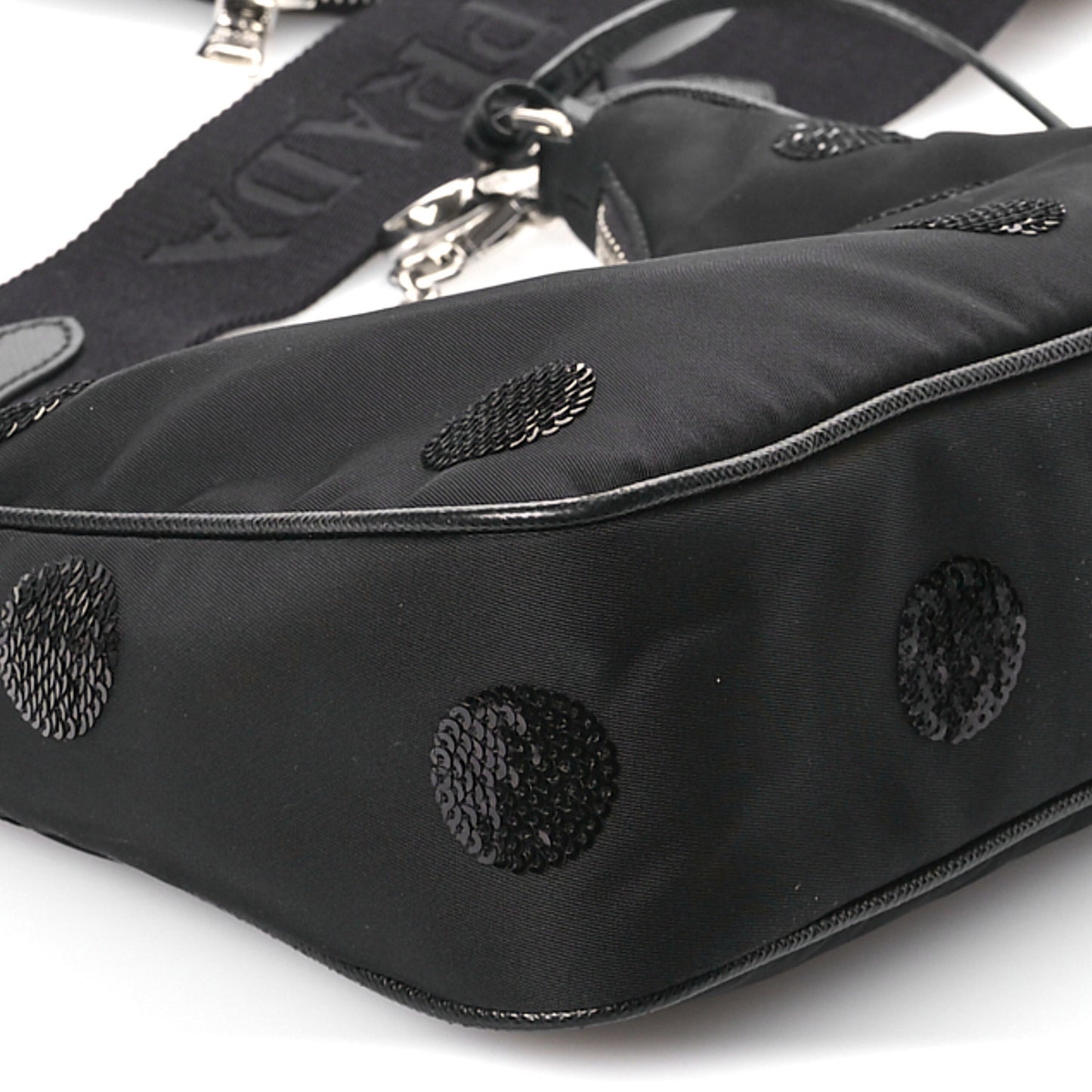 Nylon Sequin Embellished Polka Dot Re-Edition 2005 Shoulder Bag Black
