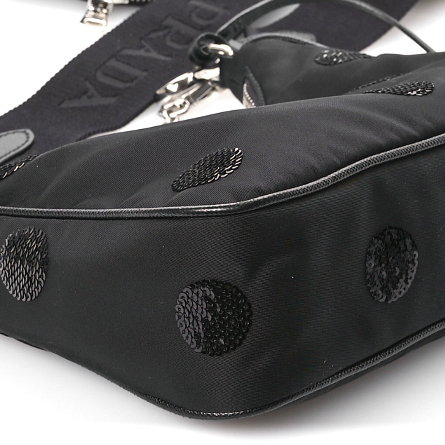 Prada Nylon Sequin Embellished Polka Dot Re-Edition 2005 Shoulder Bag Black 9 of 10