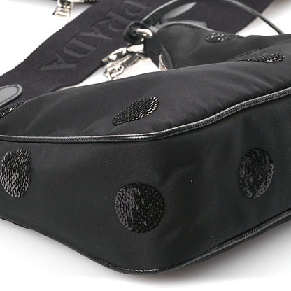 Prada Nylon Sequin Embellished Polka Dot Re-Edition 2005 Shoulder Bag Black 9 of 10