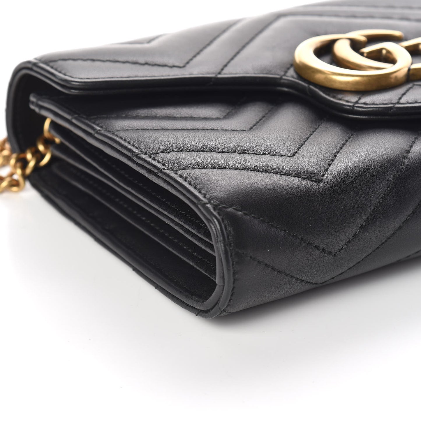 Calfskin Matelasse GG Marmont Chain Wallet Black