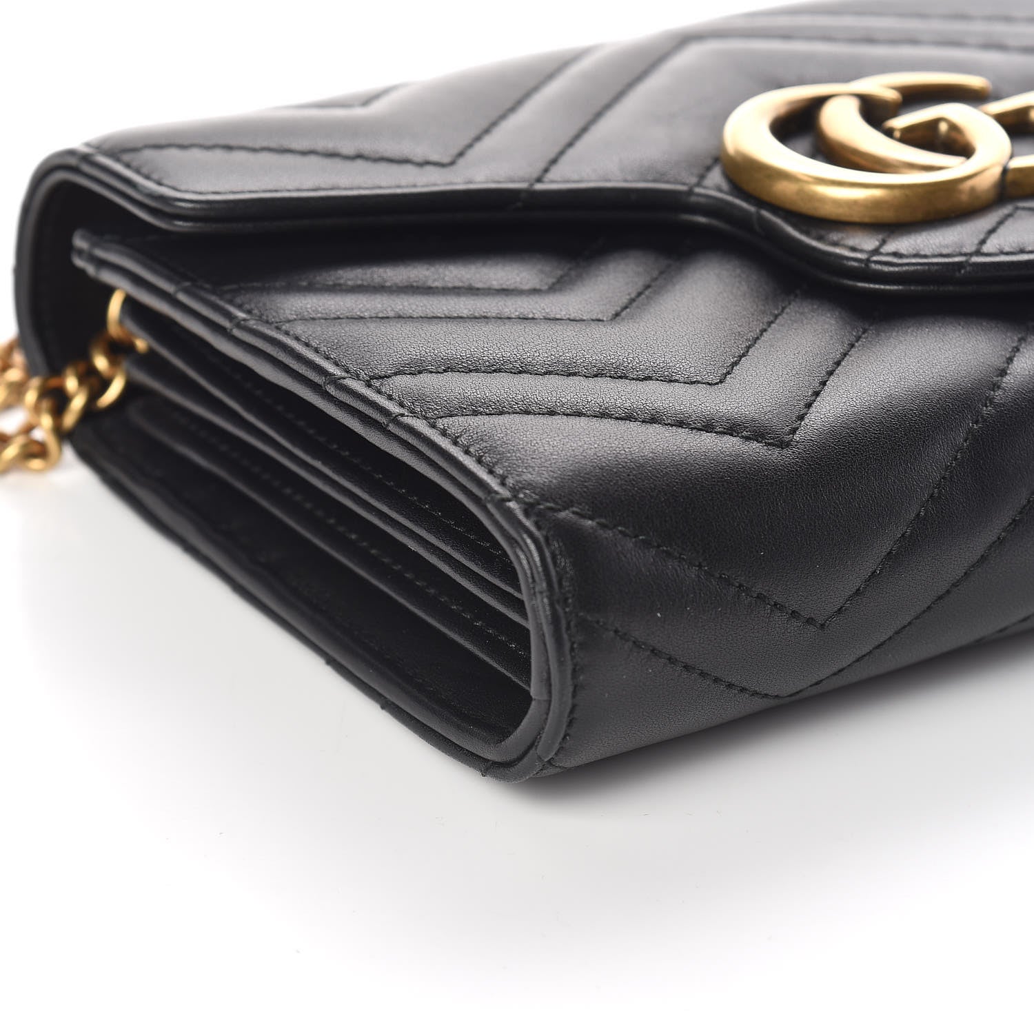 Gucci Calfskin Matelasse GG Marmont Chain Wallet Black 8 of 11