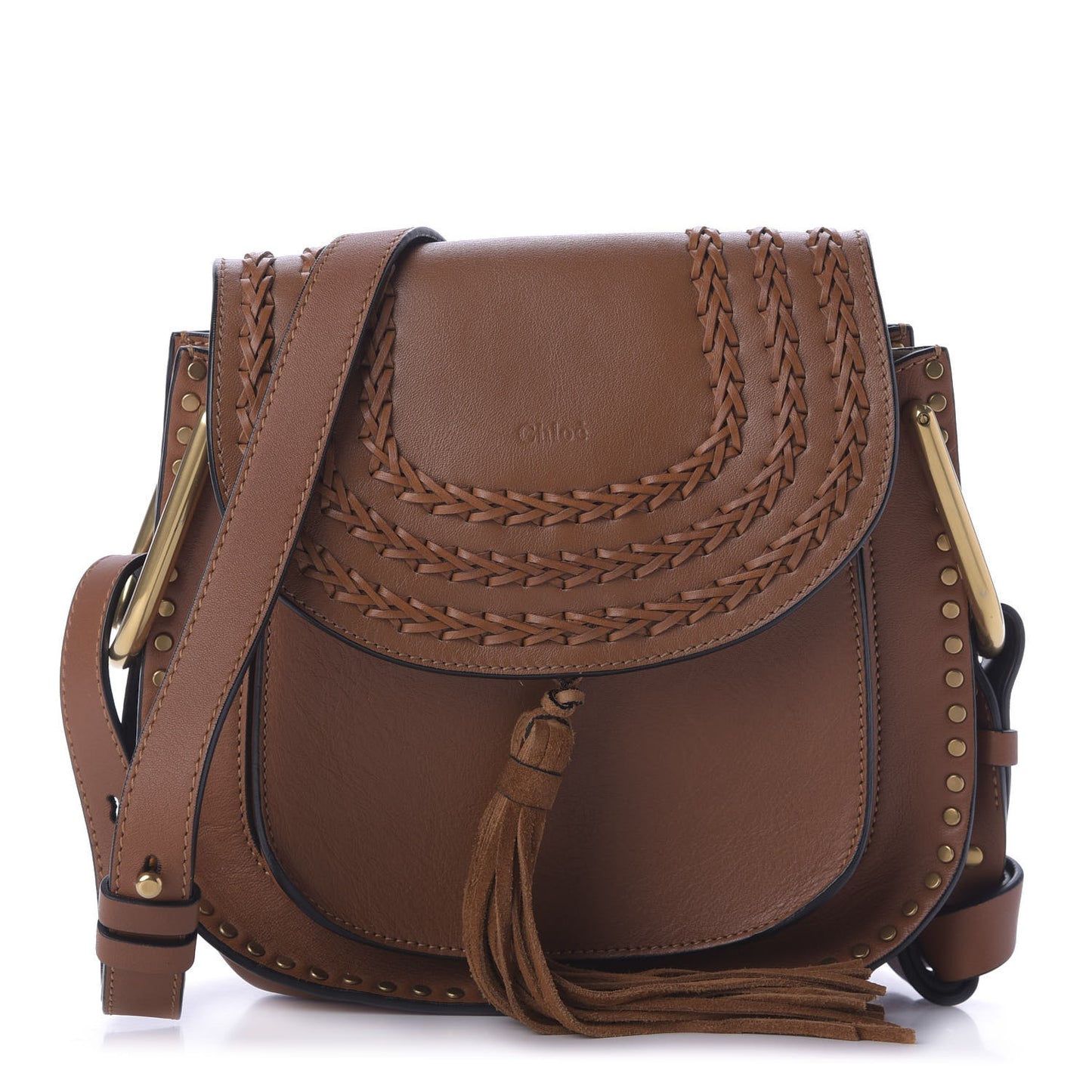 Calfskin Braided Small Hudson Shoulder Bag Caramel