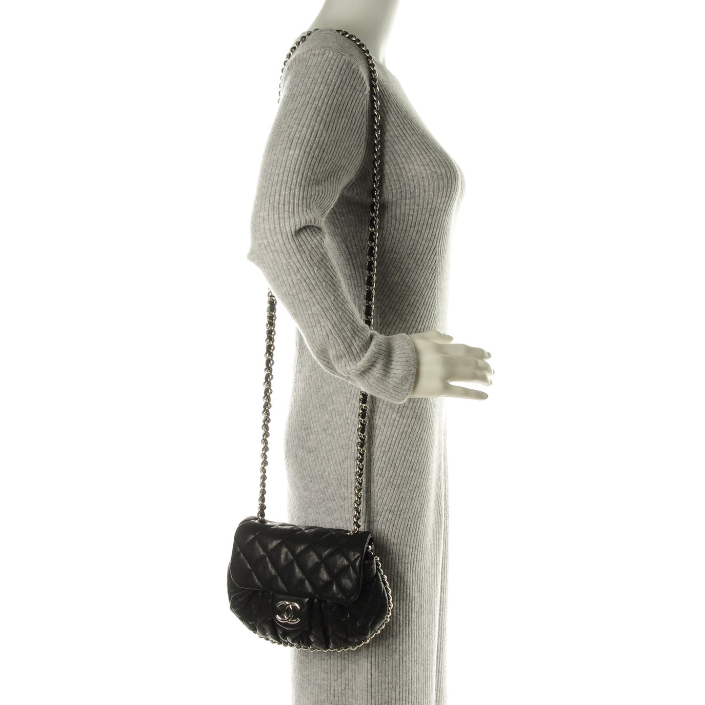 Washed Lambskin Quilted Mini Chain Around Flap Black