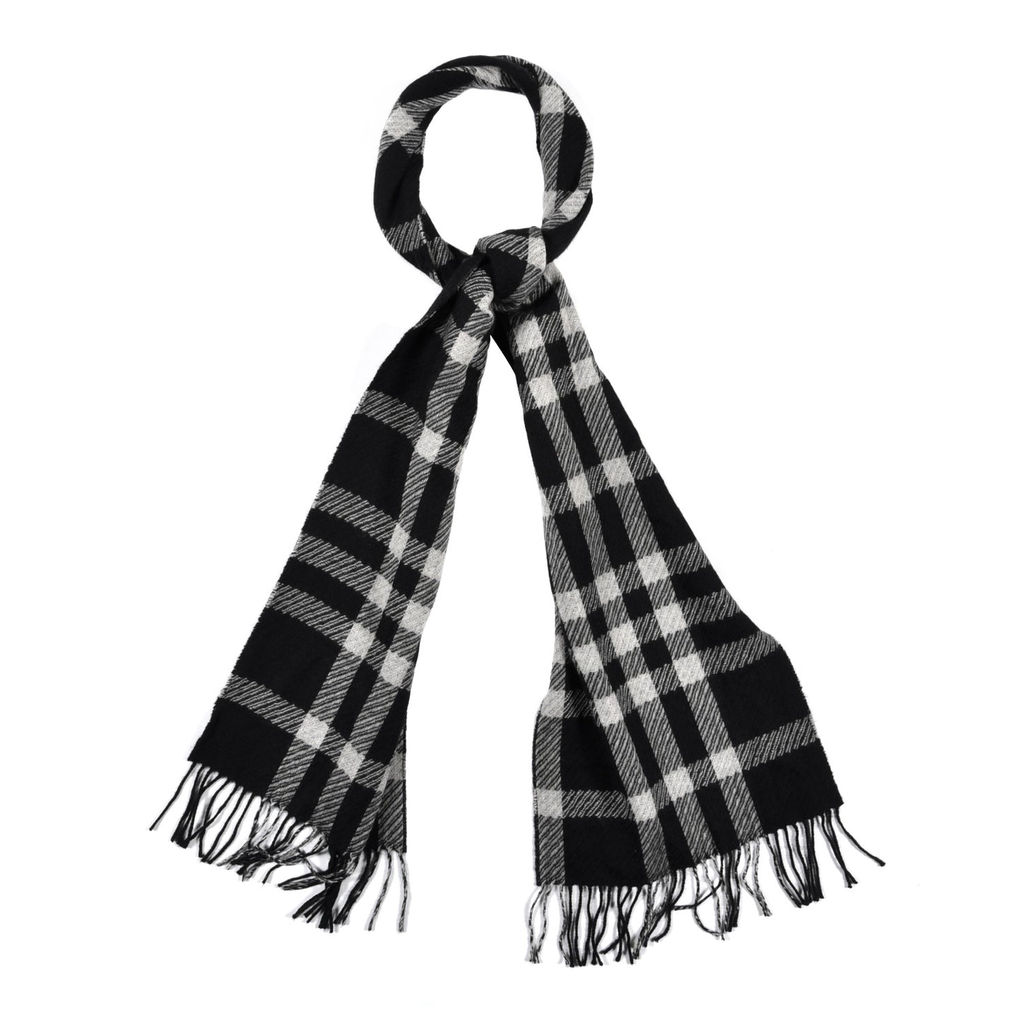 Cashmere Classic Check Fringe Scarf Black