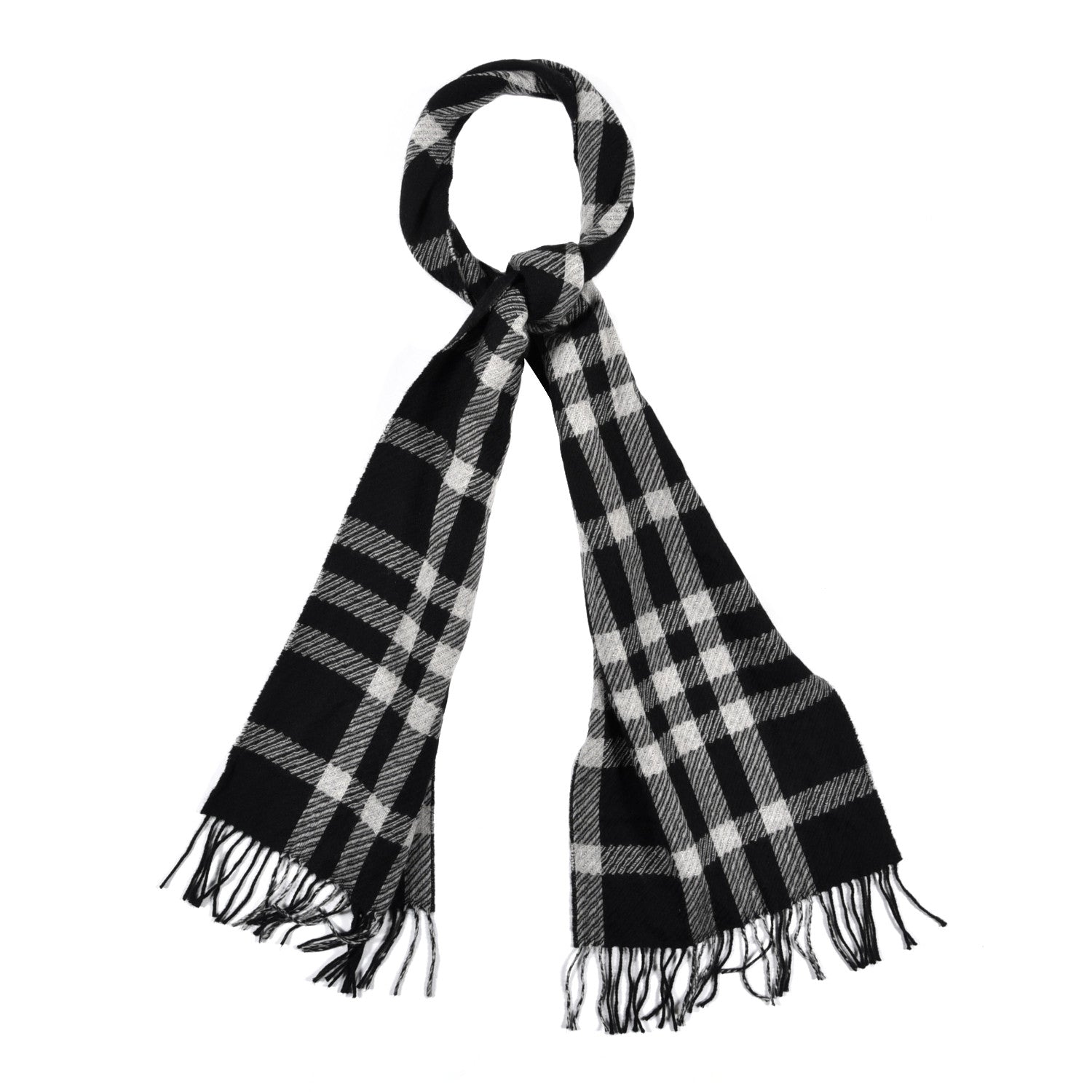 Burberry Cashmere Classic Check Fringe Scarf Black 1 of 5