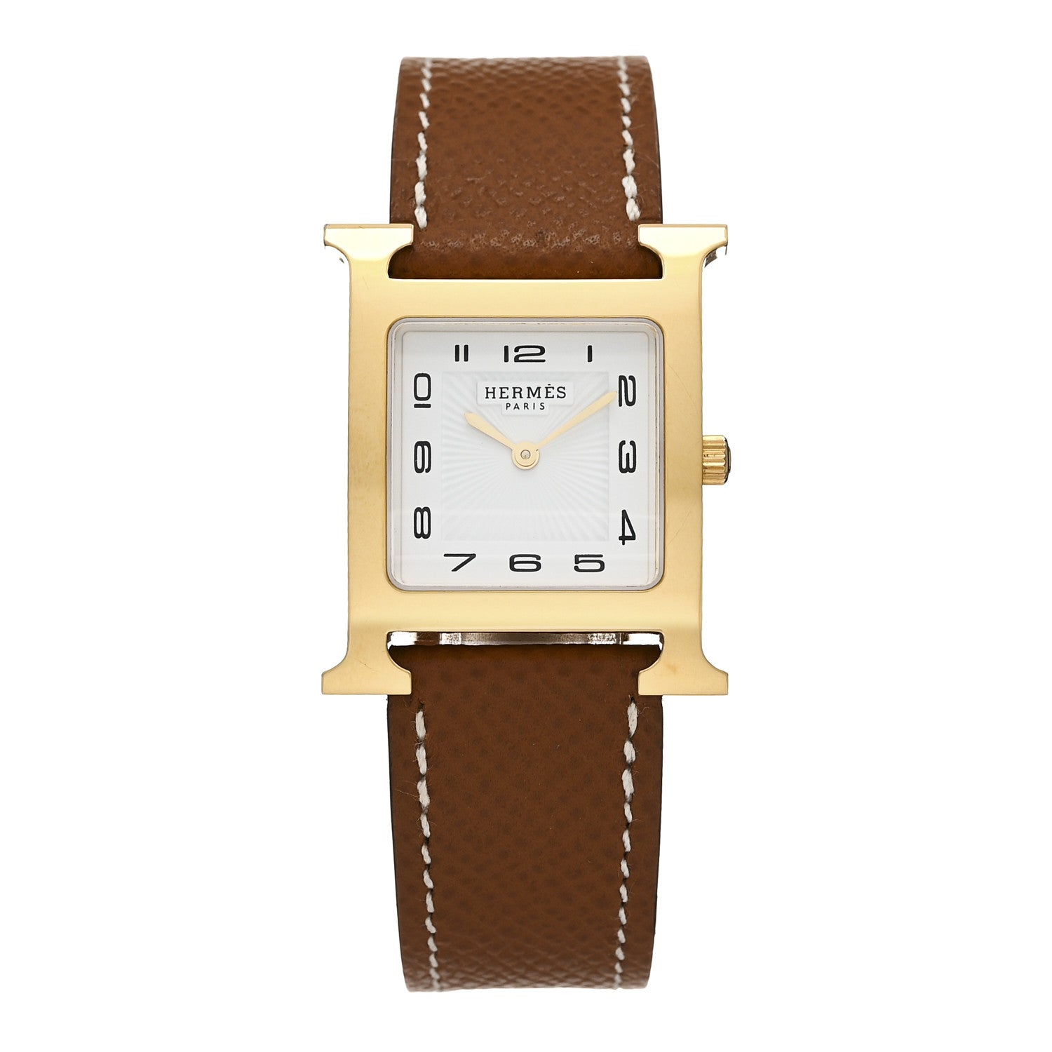 Hermes Stainless Steel Epsom 26mm Heure H Hour Quartz Watch Gold 1 of 4