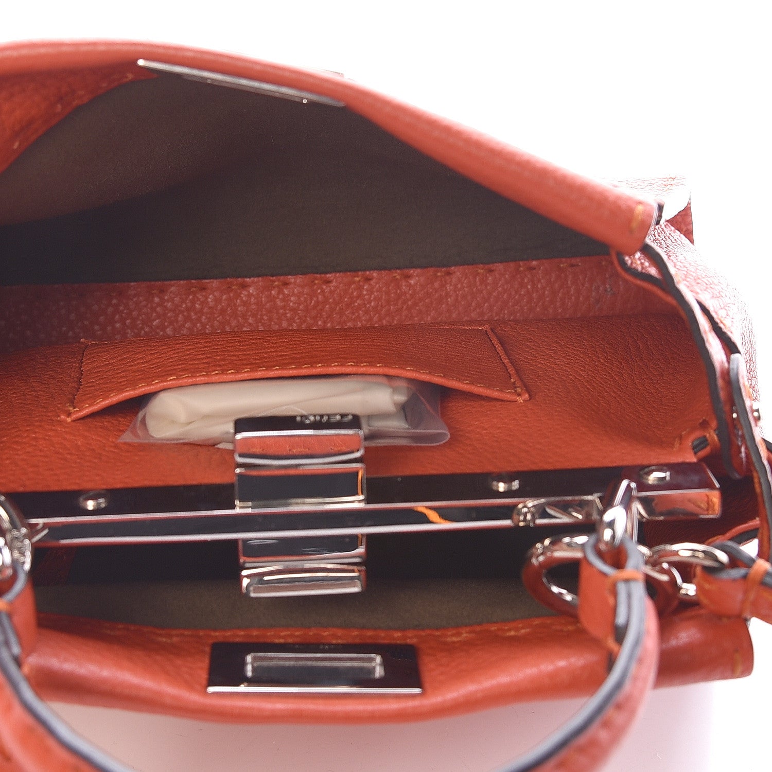 Fendi Cuoio Romano Selleria Mini Peekaboo Iconic Satchel Dark Orange 6 of 10