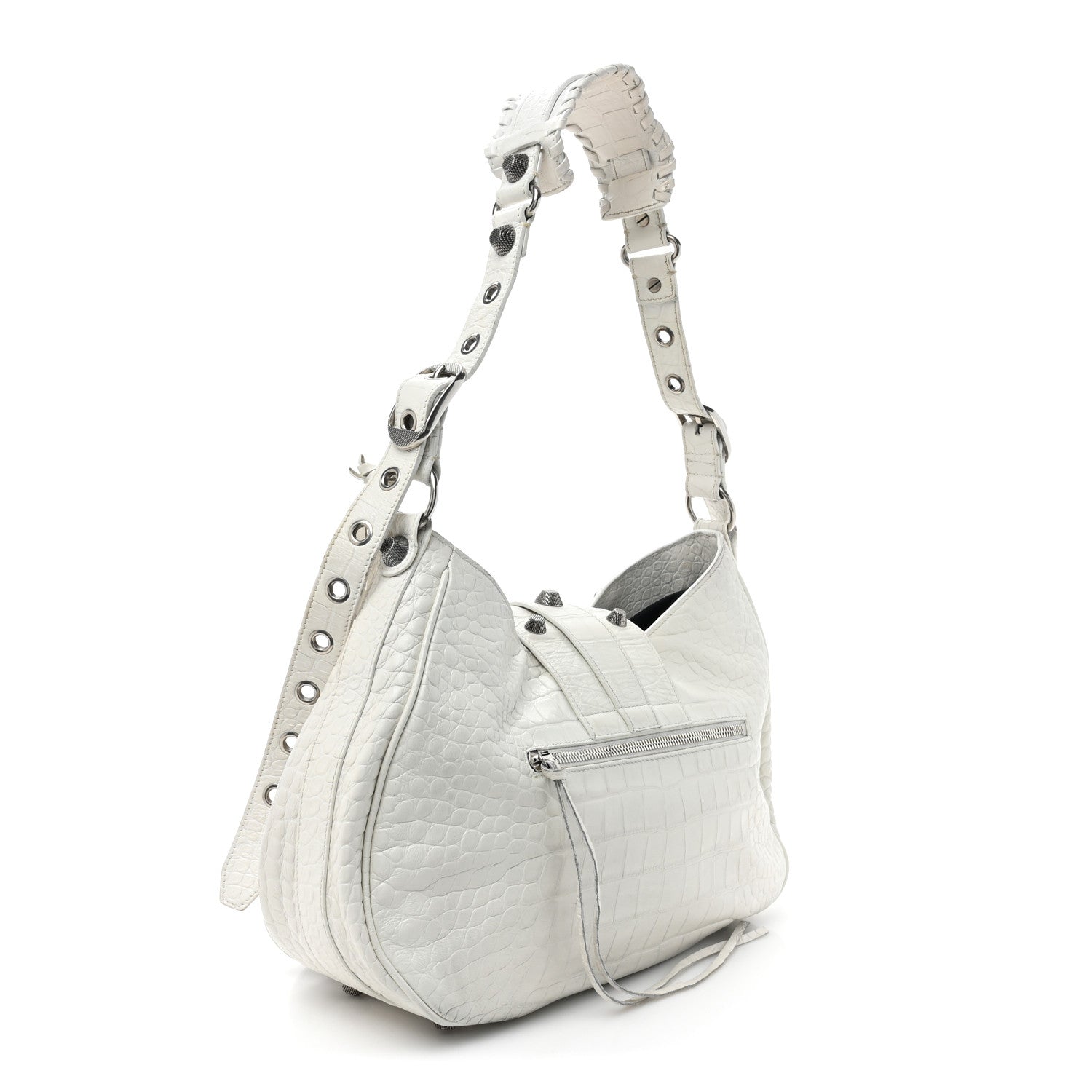 Balenciaga Extra Supple Calfskin Crocodile Embossed Medium Le Cagole Shoulder Bag White 3 of 18
