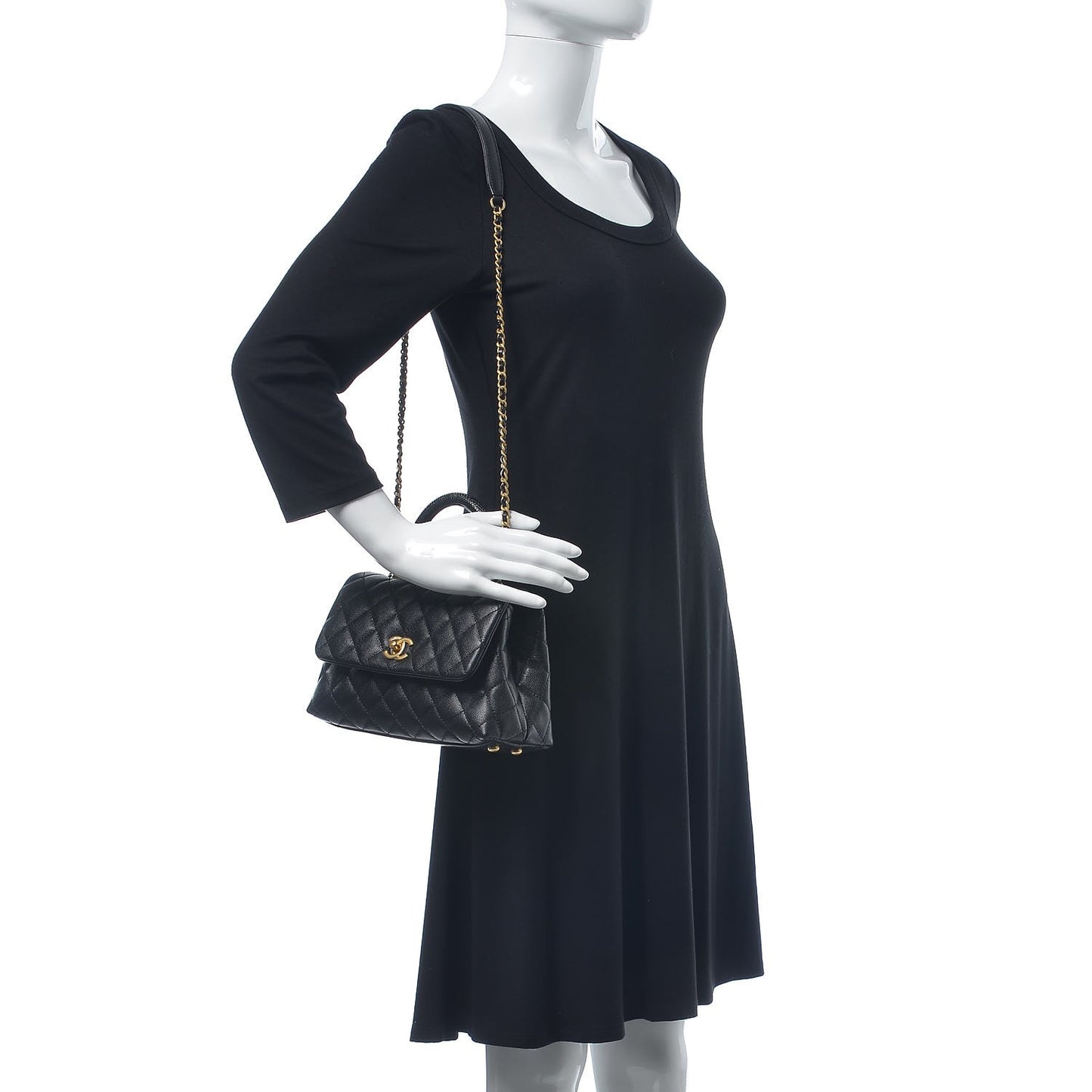 Caviar Lizard Quilted Mini Coco Handle Flap Black