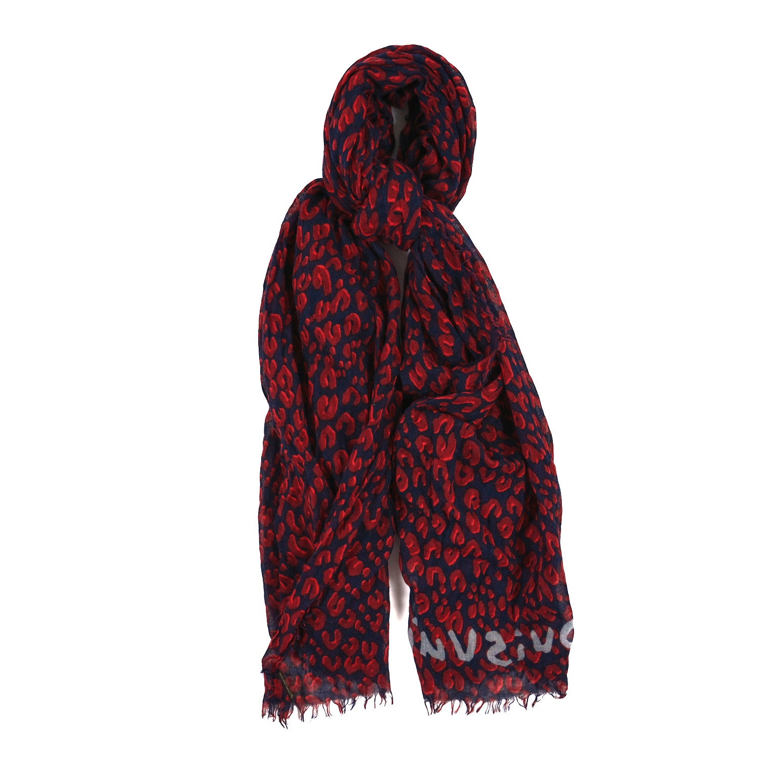 Louis Vuitton Cashmere Silk Leopard Stole Navy 1 of 3