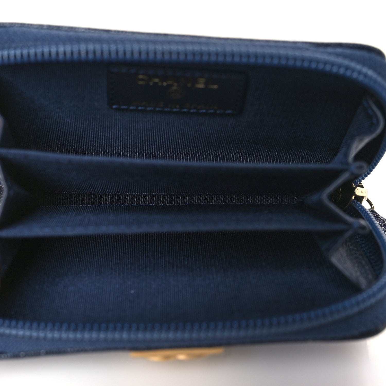 Chanel Caviar Quilted Boy Zip Around Coin Purse Wallet Navy Blue 5 of 7