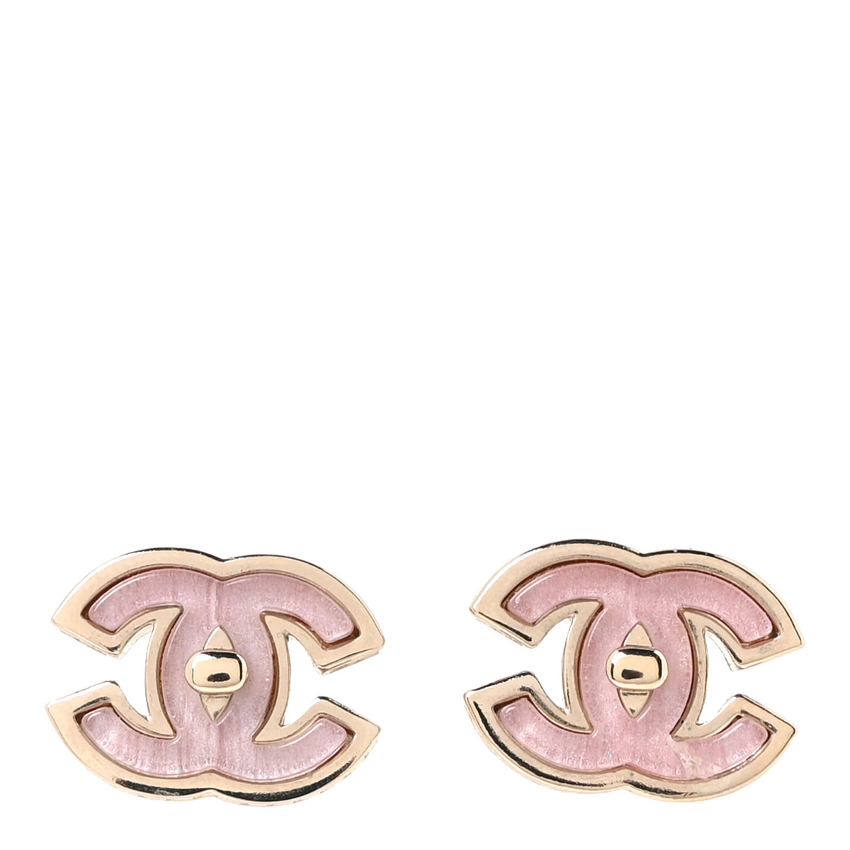 Chanel Metal Resin CC Turnlock Stud Earrings Gold Pink 1 of 5