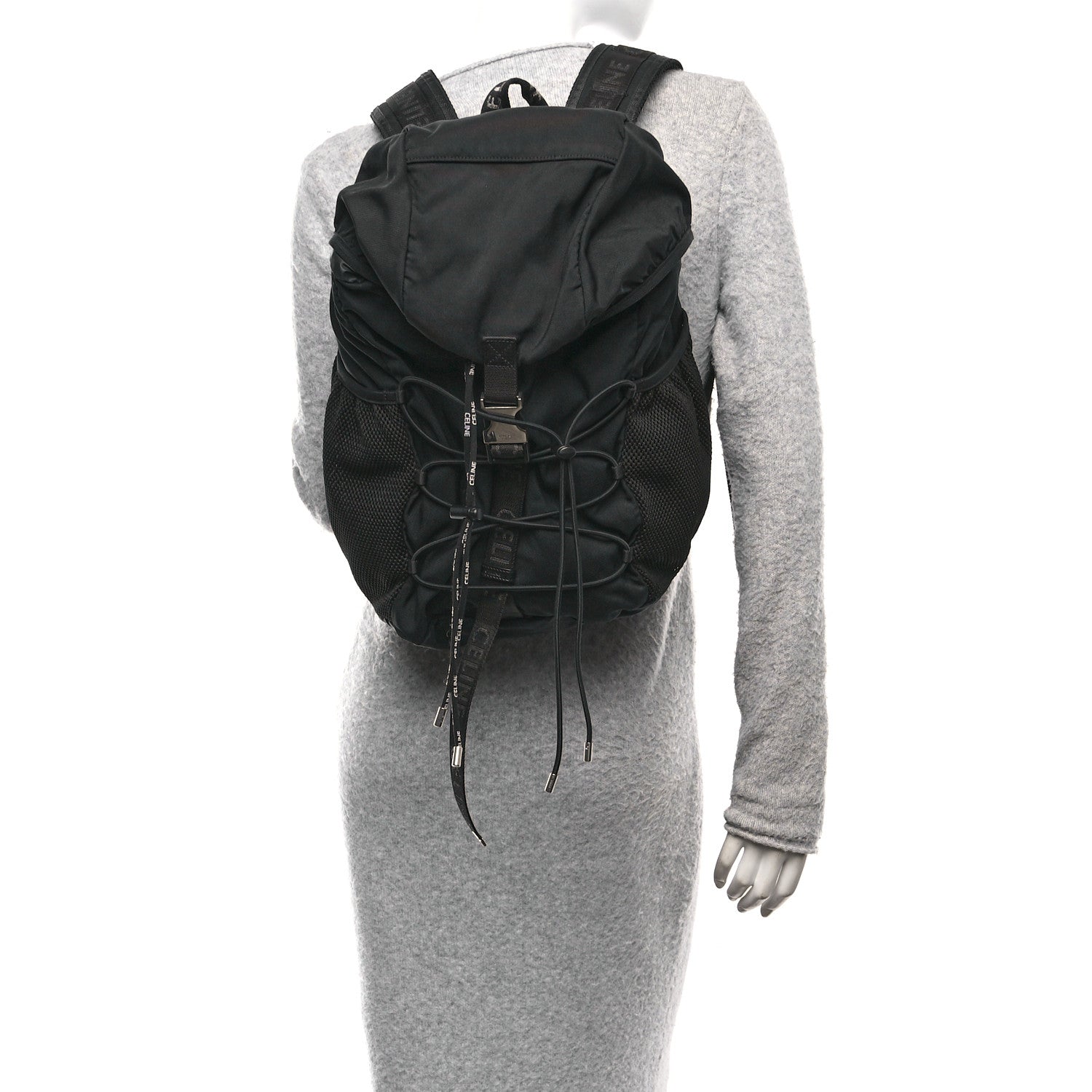 Celine Gabardine Logo Web Trekking Medium Backpack Black 2 of 9