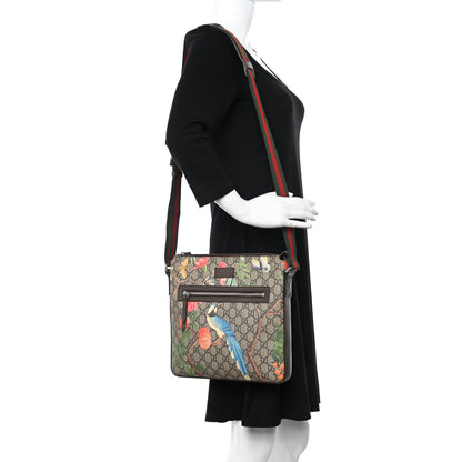 Gucci GG Supreme Monogram Tian Web Medium Flat Messenger Beige Multicolor New Acero 2 of 12